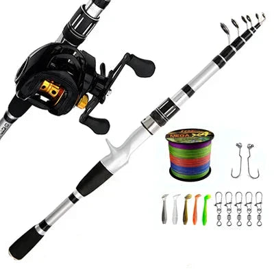 Kit de Pesca EliteFisher – Carretilha 8KG Drag + Vara Telescópica + Kit 150 Piezas de Regalo