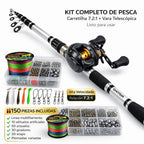 Kit de Pesca EliteFisher – Carretilha 8KG Drag + Vara Telescópica + Kit 150 Piezas de Regalo